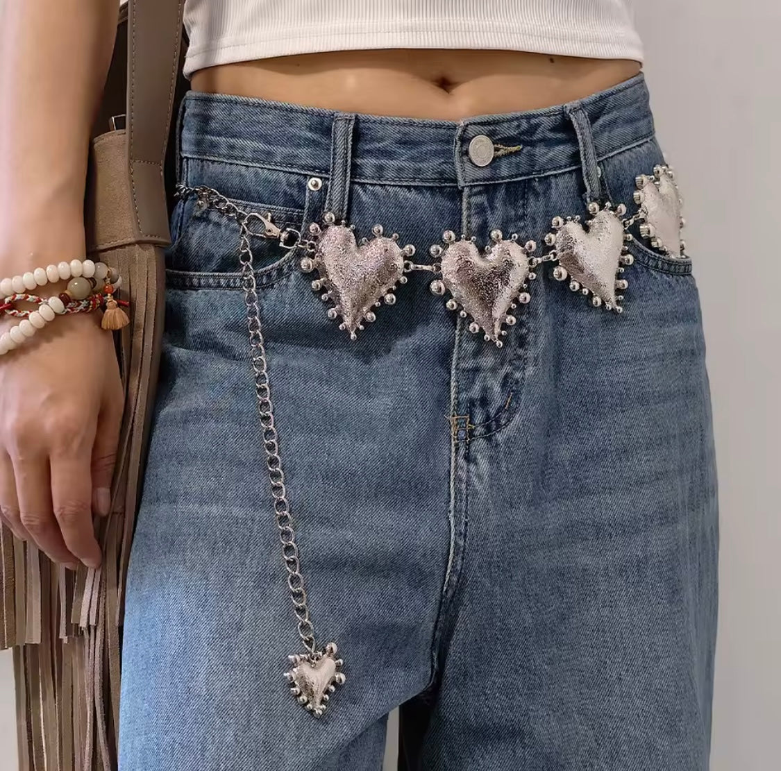 Silver Heart Statement Chain Belt
