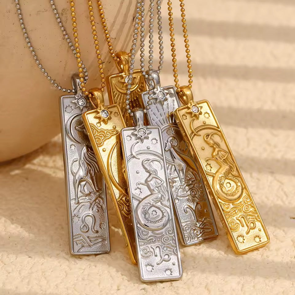 Libra Zodiac Amulet Necklace Gold Waterproof Stainless Steel