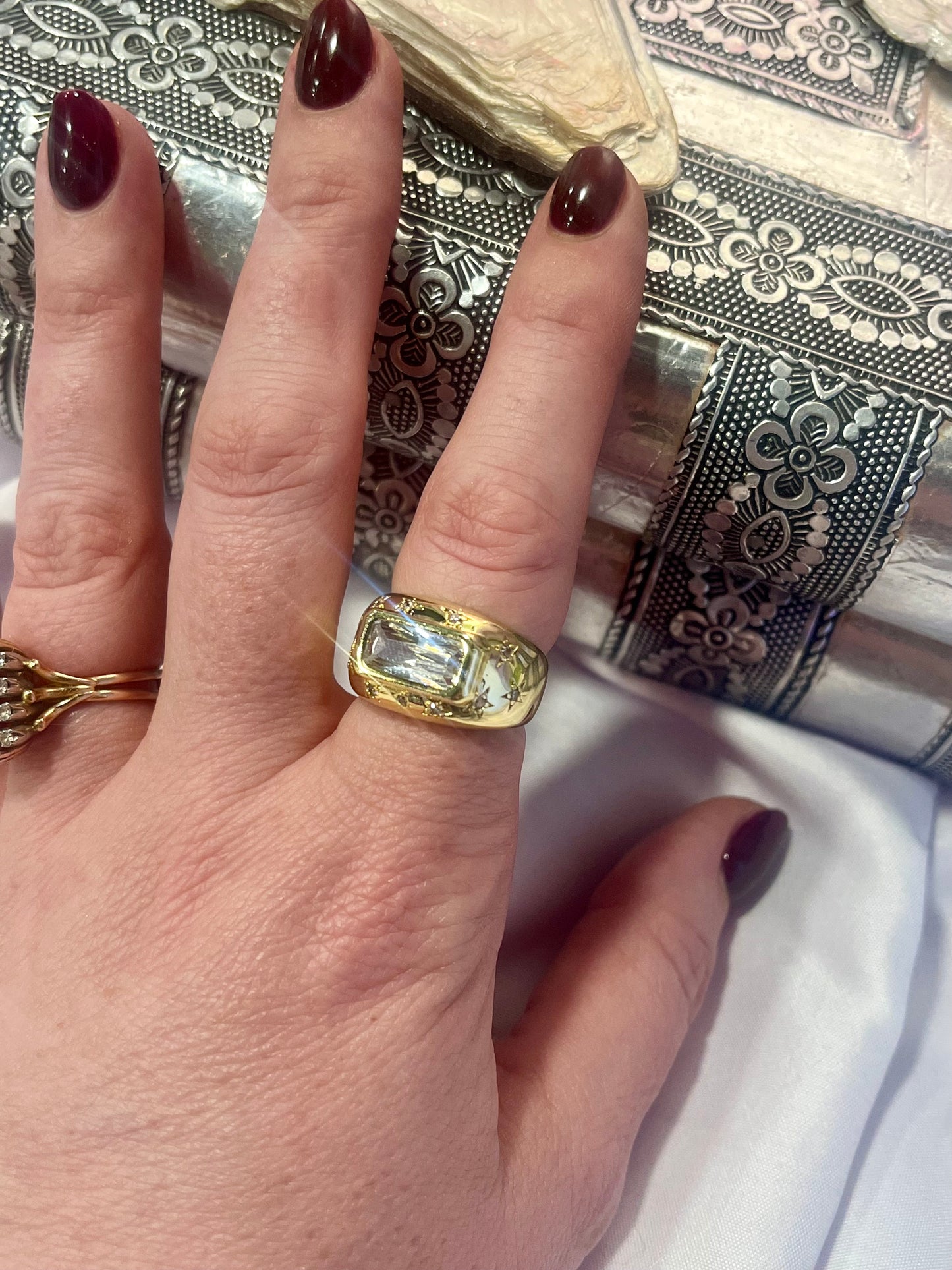 Celestial Rectangle CZ Ring – Gold Waterproof