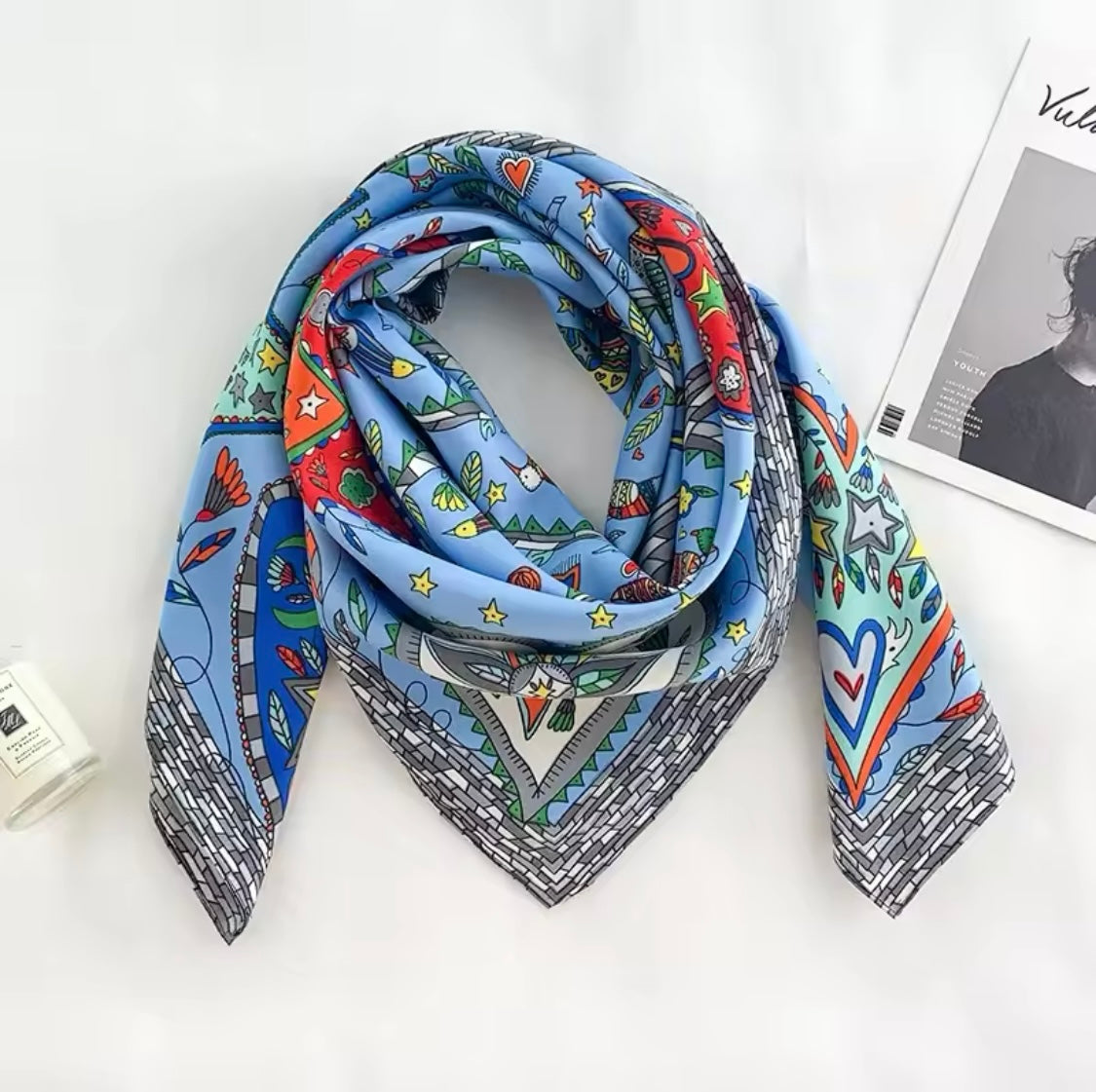 Mystic Garden Satin Scarf Collection – Blue 90x90cm