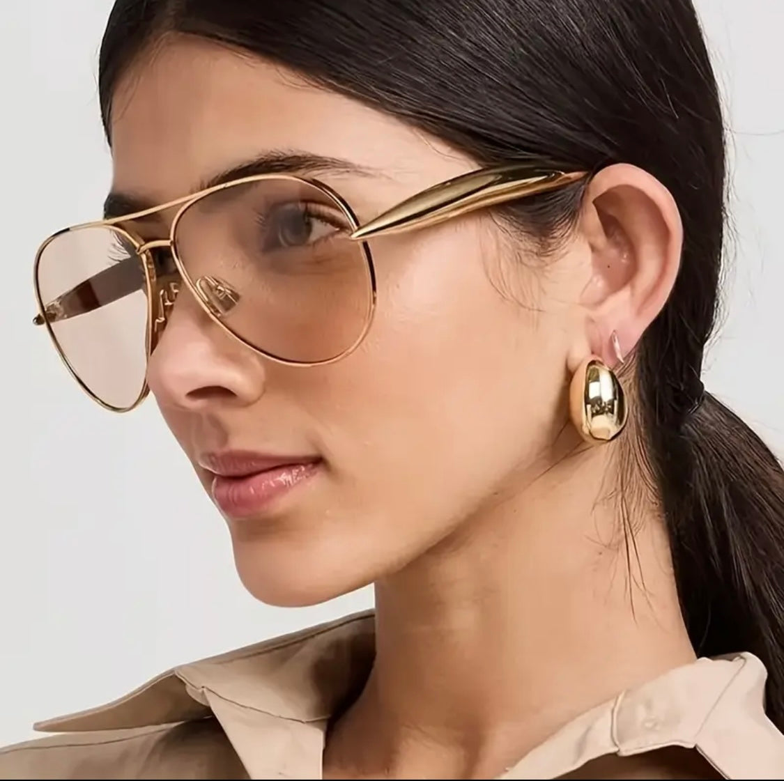Zara Gold Aviator Sunglasses – Metal Frame with Tea Tinted Lenses
