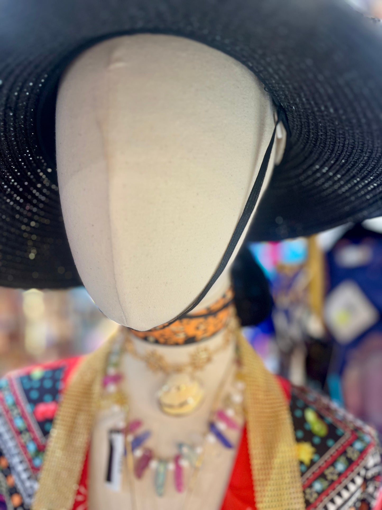 Black Wide Brim Sun Hat with Oversized Bow & Adjustable Chin Strap