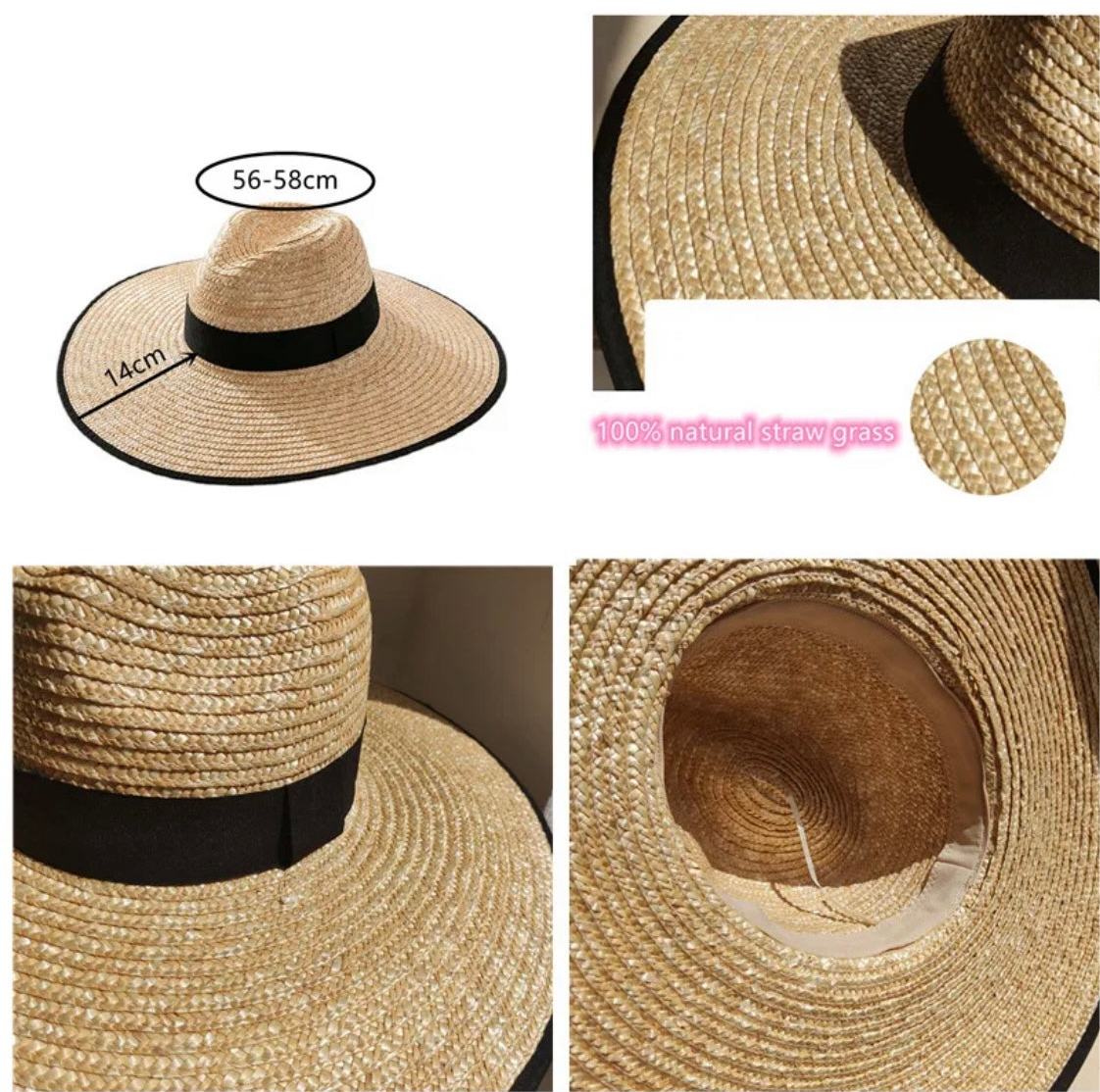 Bora Bora Large Brim Natural Straw Sun Hat with Beige Sand Grosgrain Trim