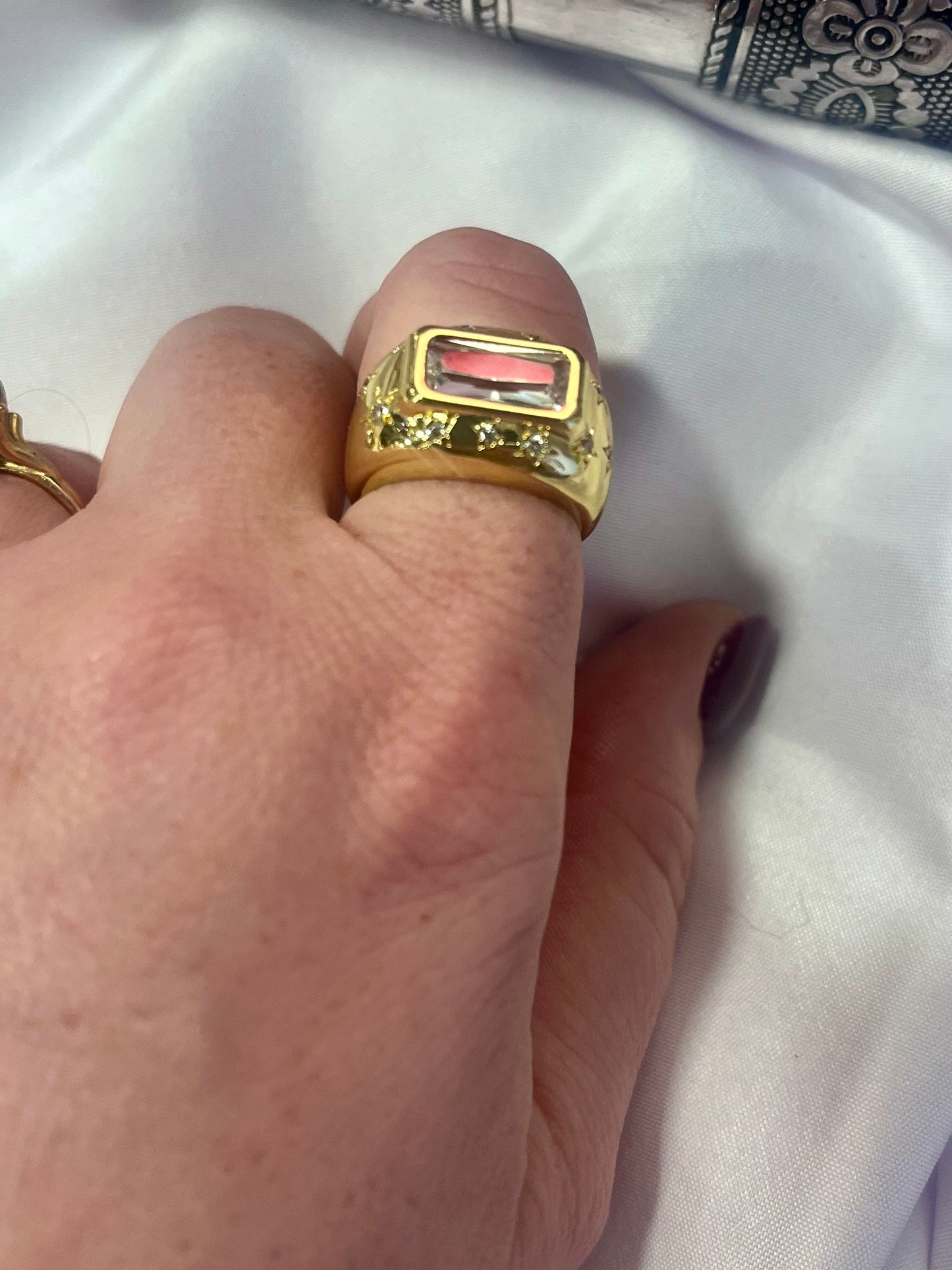 Celestial Rectangle CZ Ring – Gold Waterproof