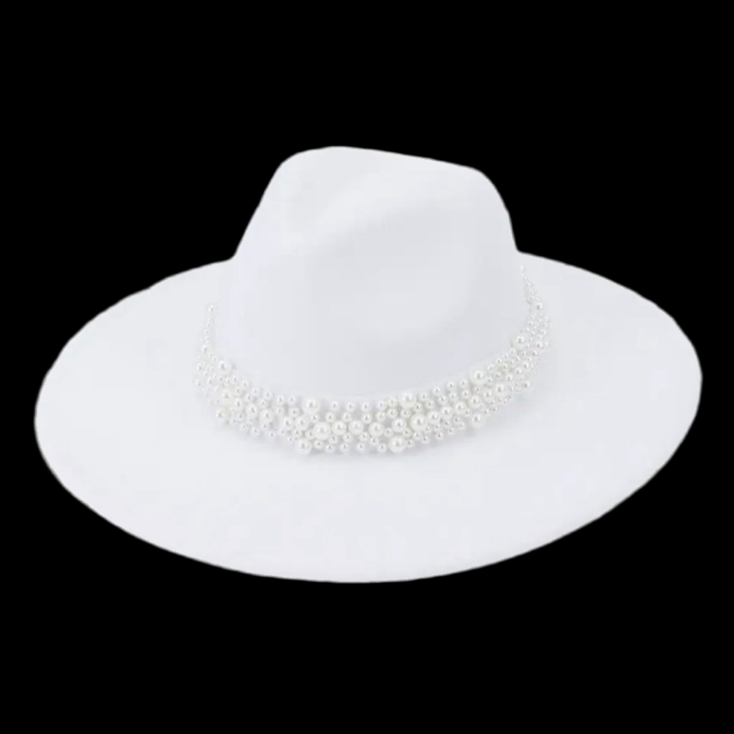 Celestial Bride Pearl Fedora – Adjustable White Hat