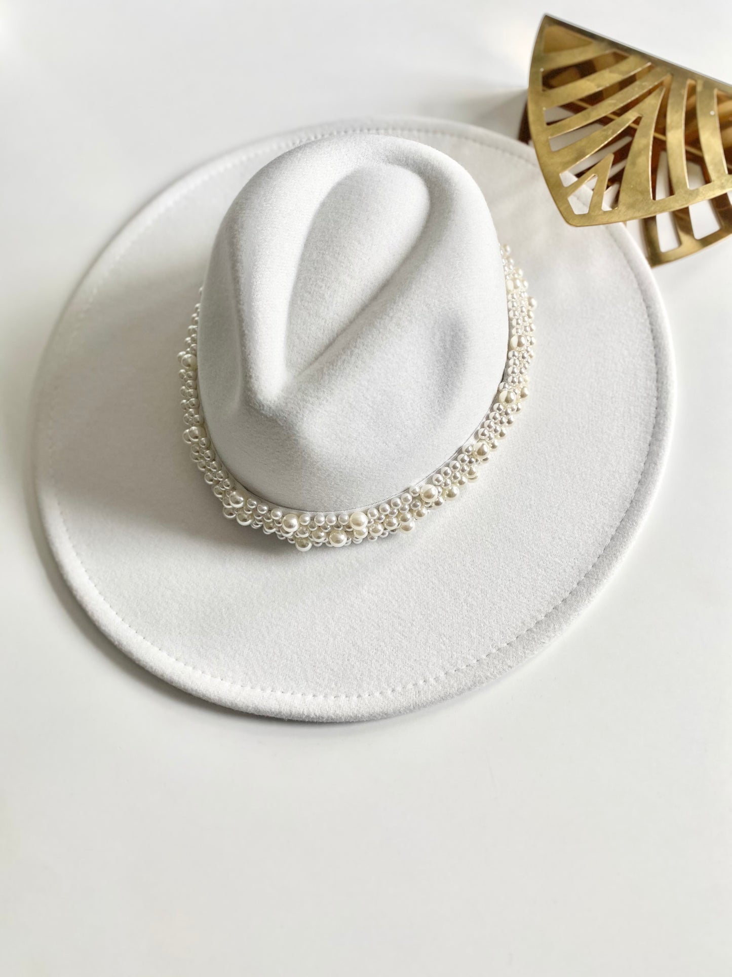 Celestial Bride Pearl Fedora – Adjustable White Hat