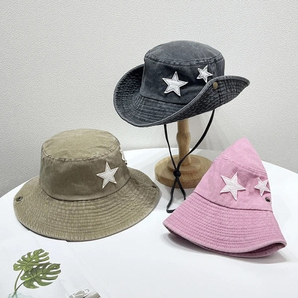 Stardust Nomad Convertible Hat – Black Washed Denim Star Detail