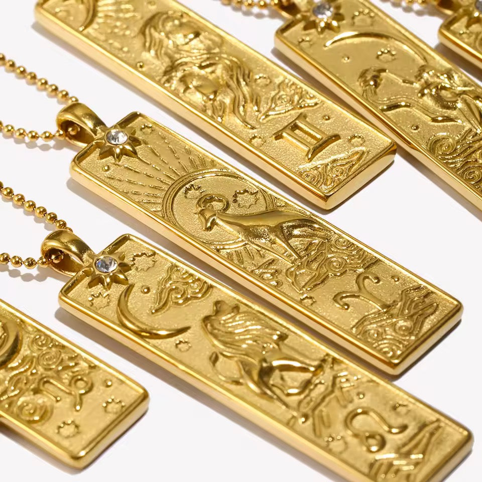 Libra Zodiac Amulet Necklace Gold Waterproof Stainless Steel