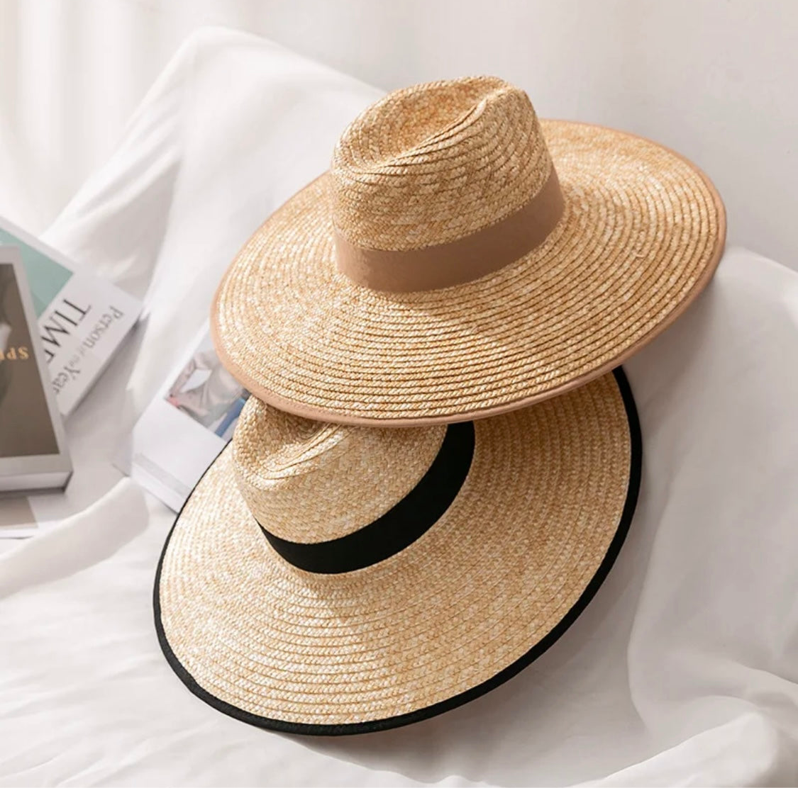 Bora Bora Large Brim Natural Straw Sun Hat with Beige Sand Grosgrain Trim