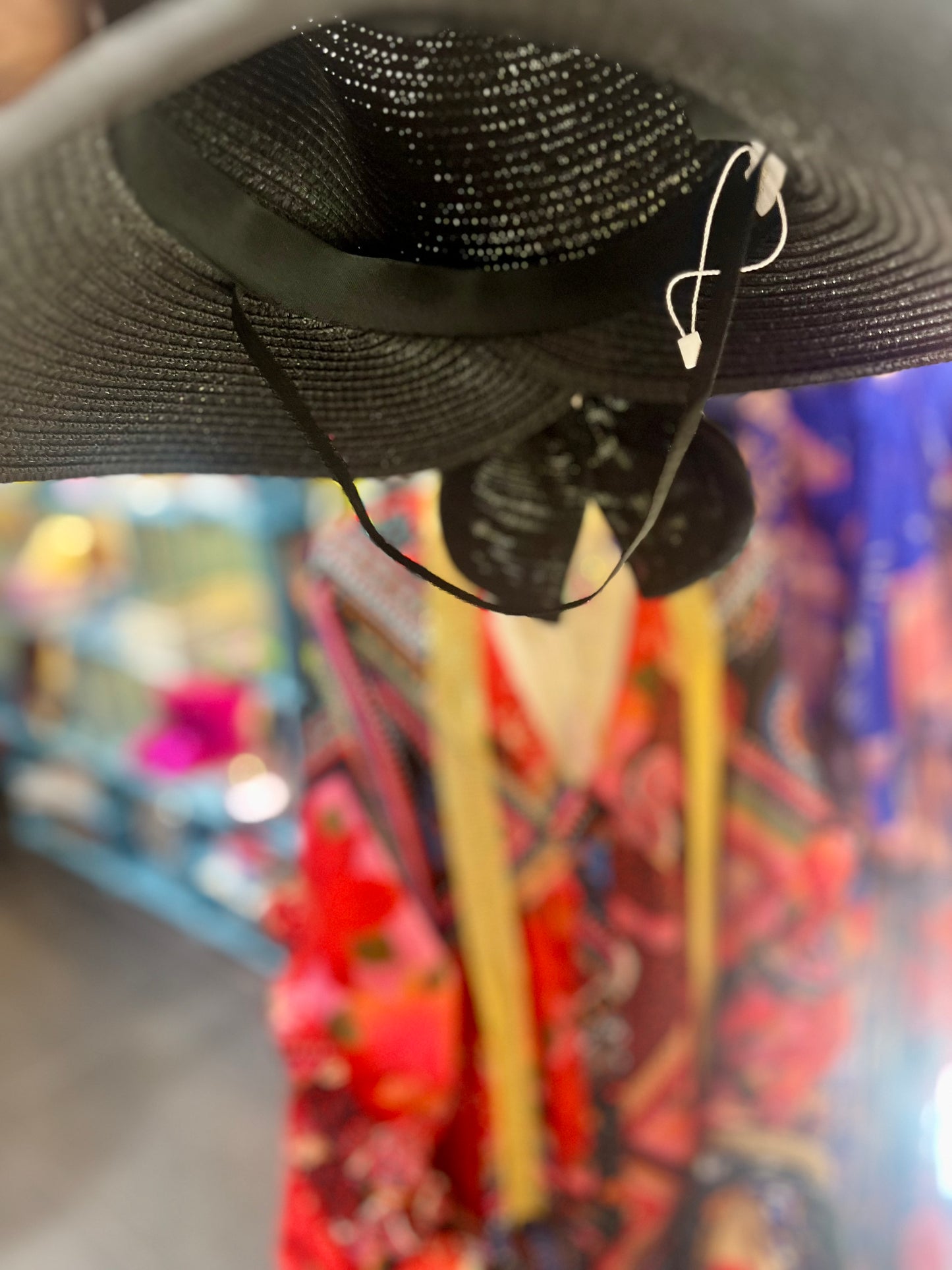 Black Wide Brim Sun Hat with Oversized Bow & Adjustable Chin Strap