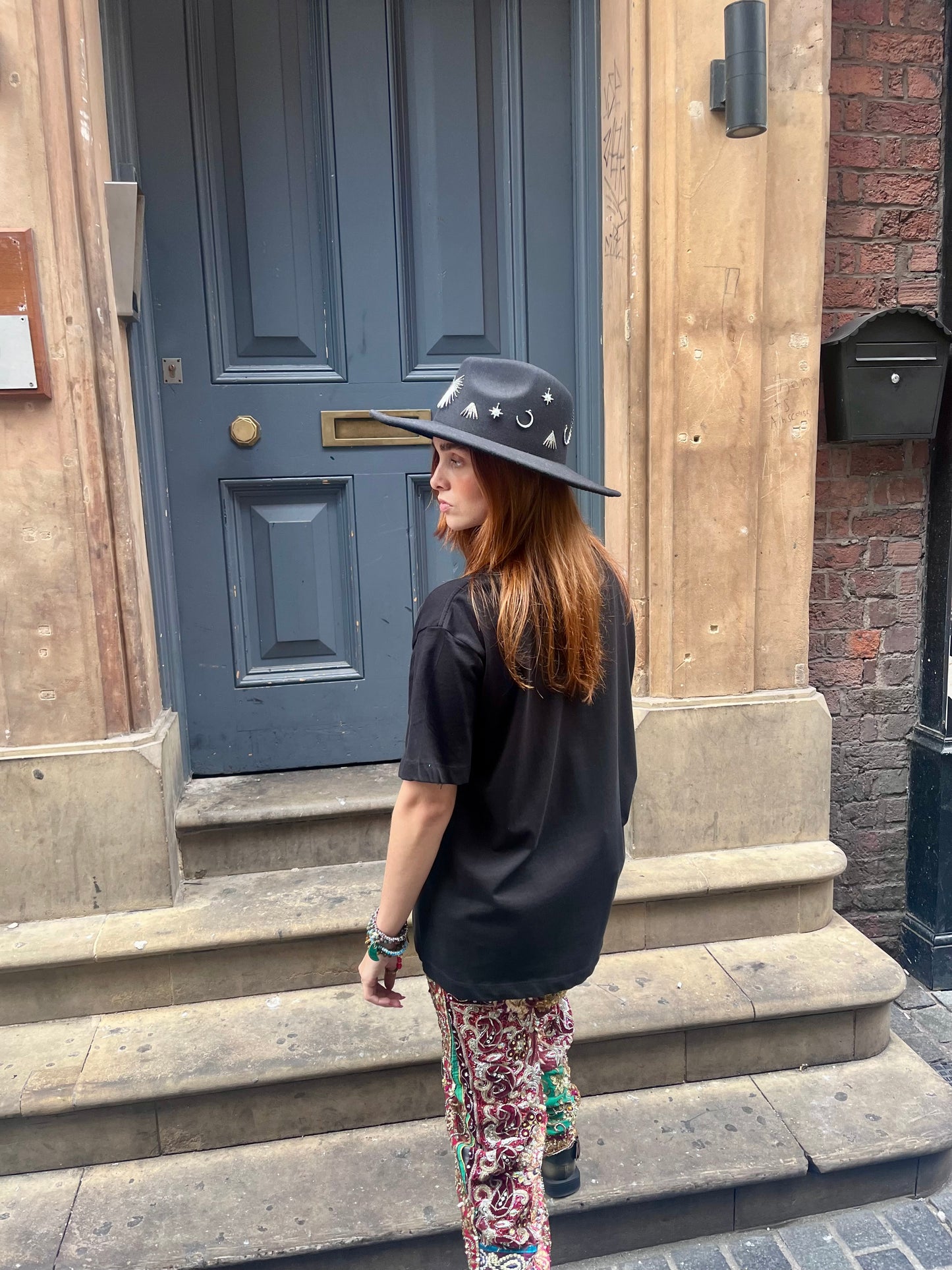 Moon Dance Black Fedora ā Silver Charm Detail (Adjustable)