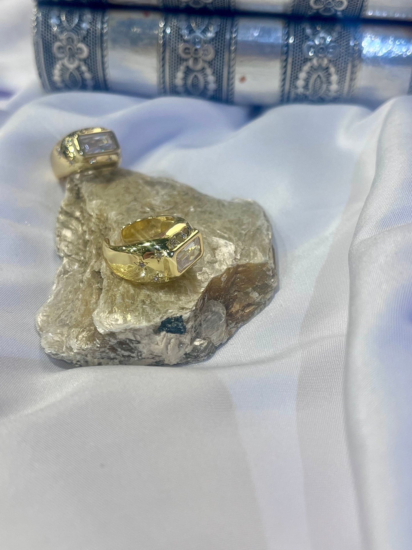 Celestial Rectangle CZ Ring – Gold Waterproof