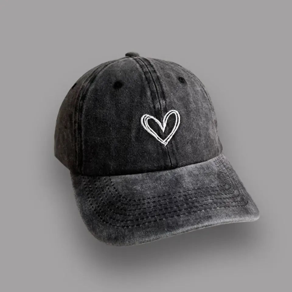 Black Denim Heart Cap