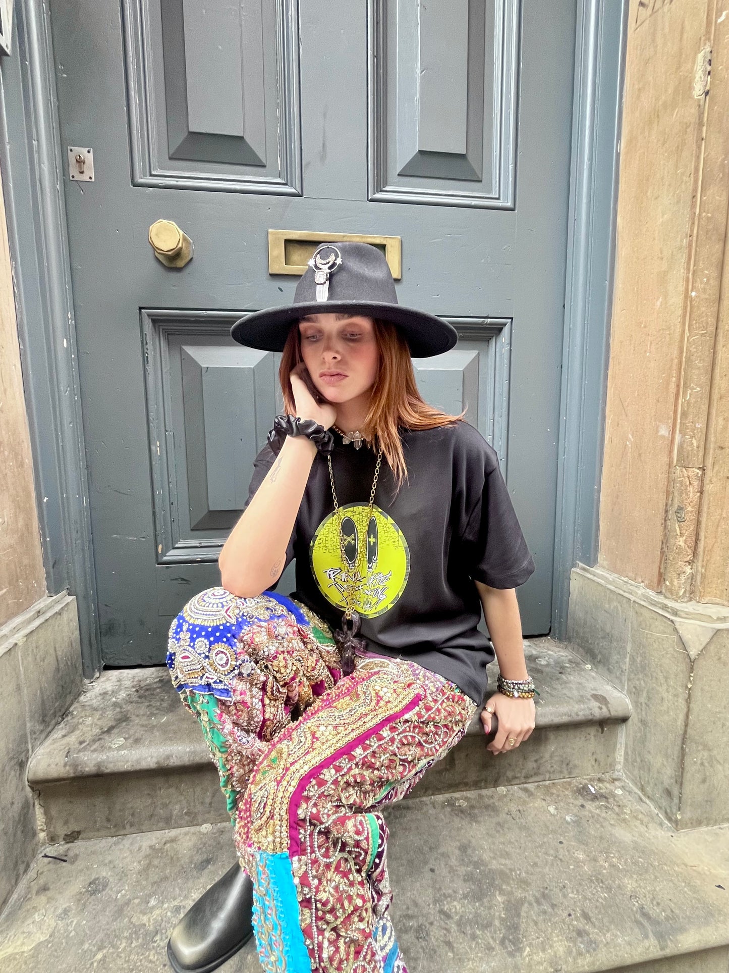 Arcana Amulet Hat – Black Quartz Moon & Star Charm (Adjustable)