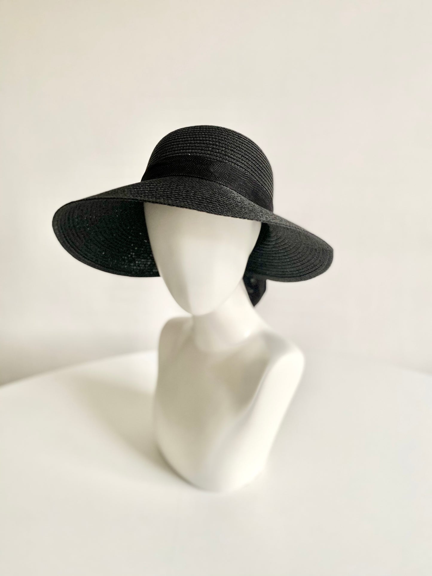 Black Wide Brim Sun Hat with Oversized Bow & Adjustable Chin Strap