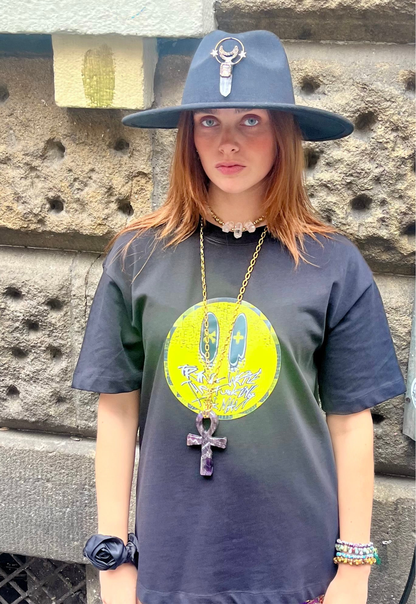 Arcana Amulet Hat – Black Quartz Moon & Star Charm (Adjustable)