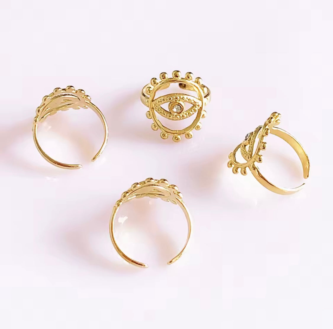 Gold Stainless Steel Evil Eye Adjustable Ring – Protection & Boho Jewelry