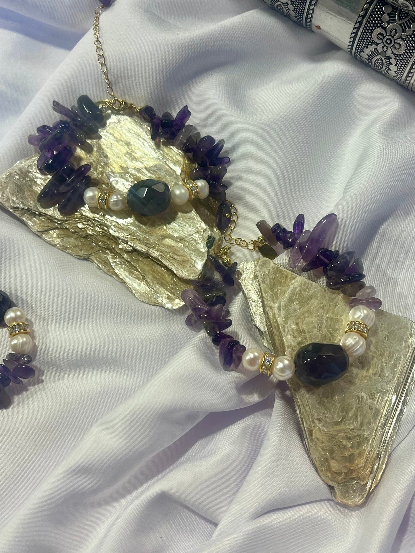 Moonlit Gemstone Collection Amethyst & Biwa Pearl Bracelet