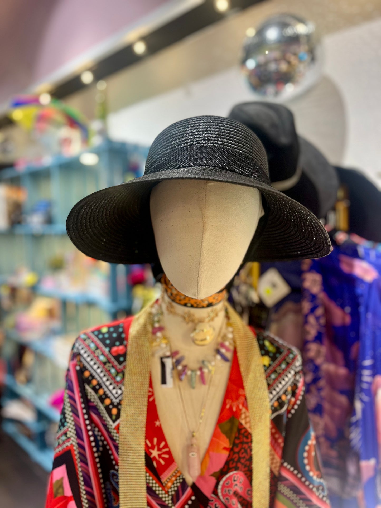 Black Wide Brim Sun Hat with Oversized Bow & Adjustable Chin Strap