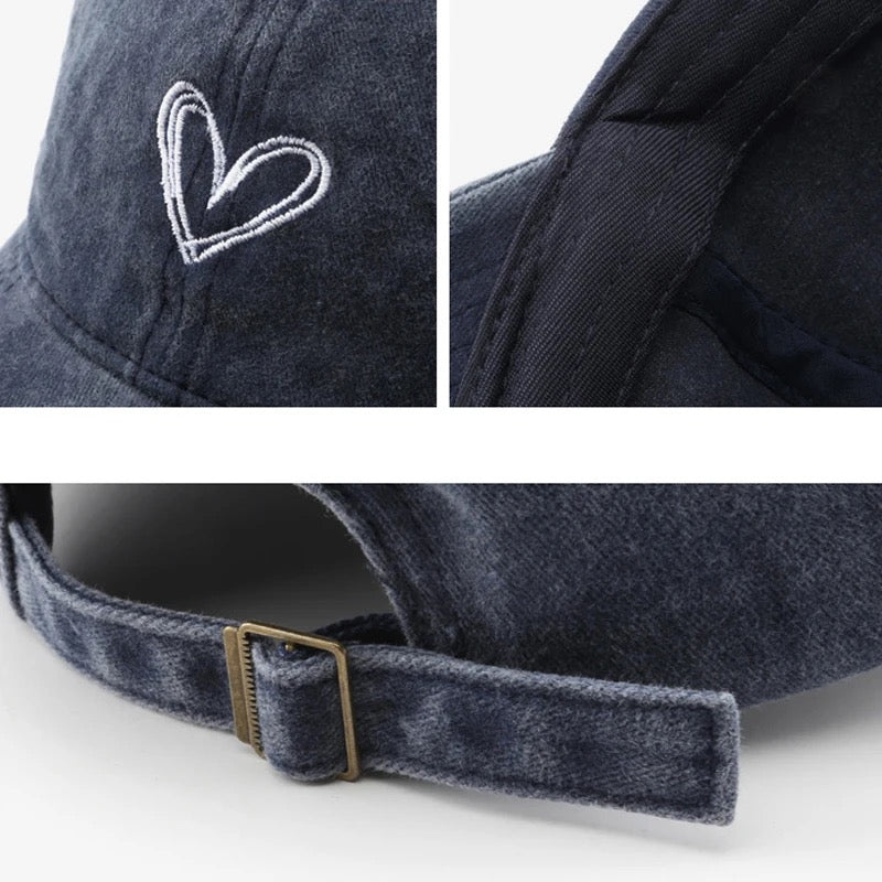 Burgundy Denim Heart Cap – Adjustable