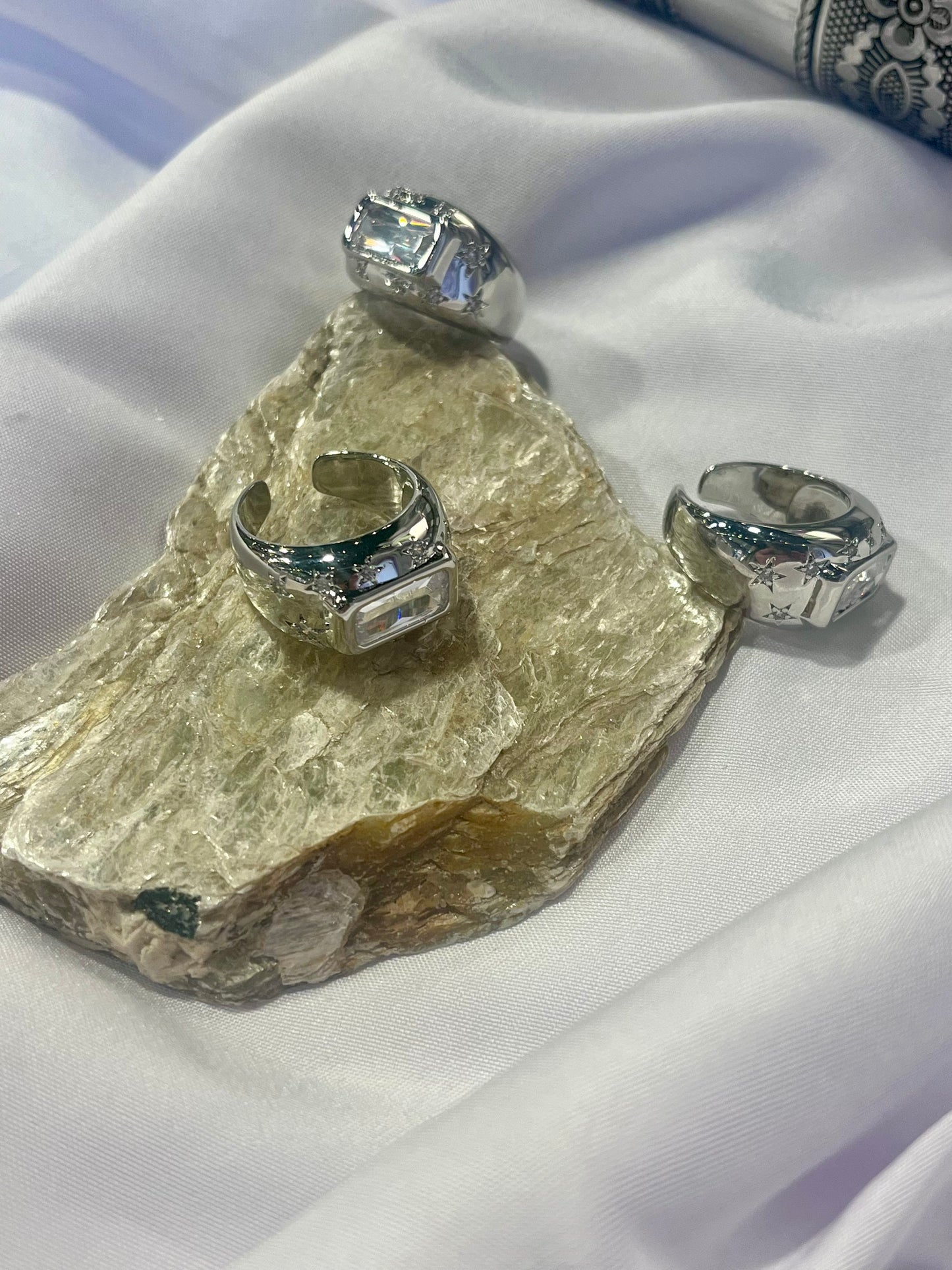 Celestial Rectangle CZ Ring –waterproof Silver