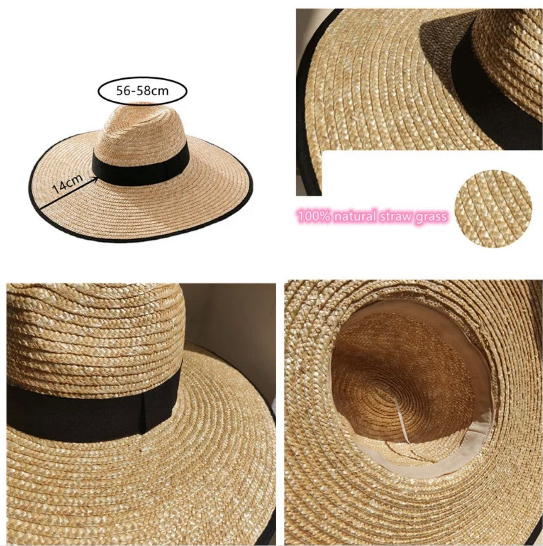 Bora Bora Large Brim Natural Straw Sun Hat with Black Grosgrain Trim