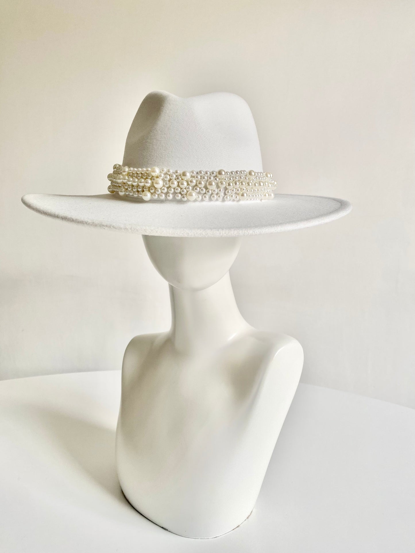 Celestial Bride Pearl Fedora – Adjustable White Hat
