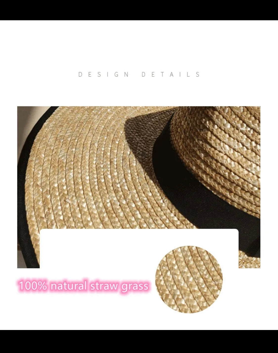 Wide Brim Western Straw Hat – Adjustable Flat Top Sun Hat with Grosgrain Ribbon