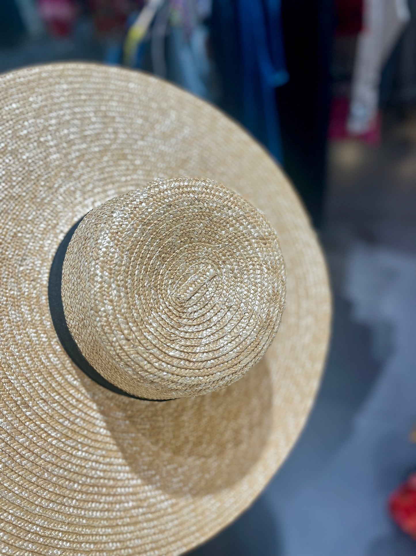 Wide Brim Western Straw Hat – Adjustable Flat Top Sun Hat with Grosgrain Ribbon