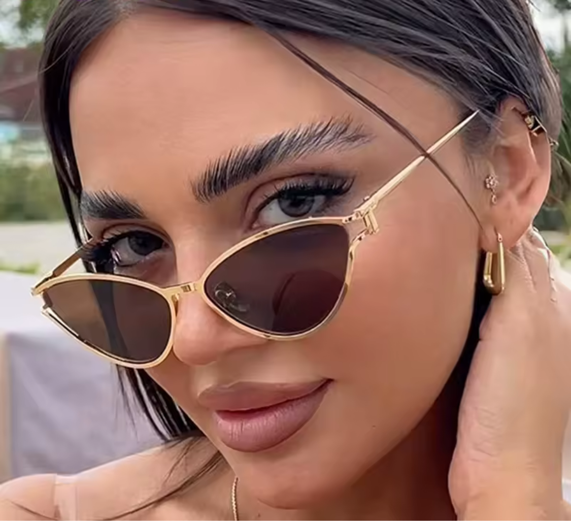 Roxy Gold Rim Cat Eye Sunglasses – Brown Lenses