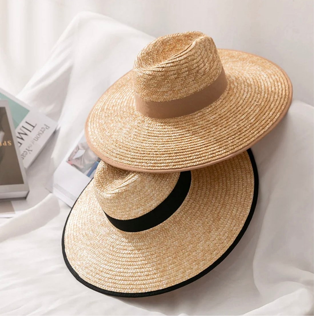 Bora Bora Large Brim Natural Straw Sun Hat with Black Grosgrain Trim