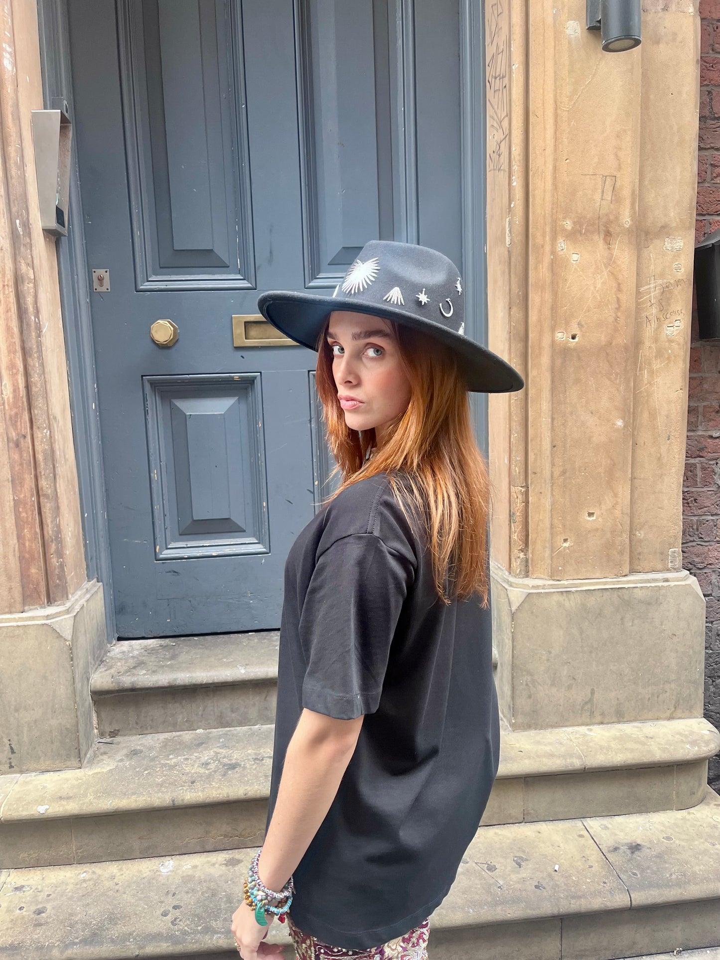 Moon Dance Black Fedora ā Silver Charm Detail (Adjustable)