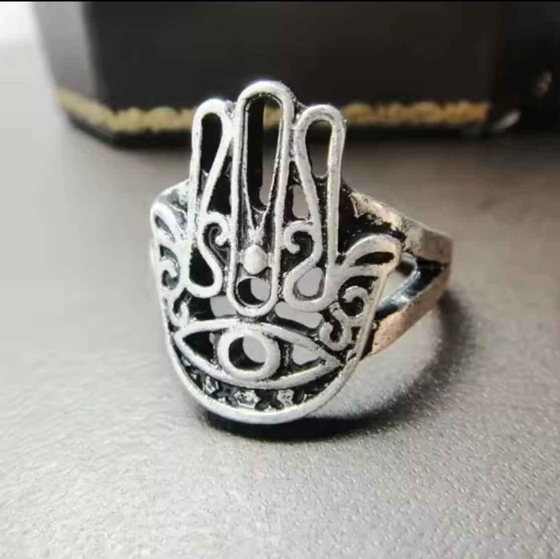 Silver Hamsa Hand Ring – Evil Eye Protection Boho Jewelry