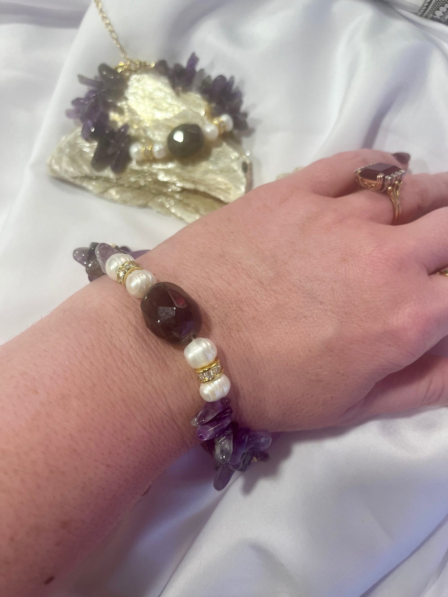 Moonlit Gemstone Collection Amethyst & Biwa Pearl Bracelet