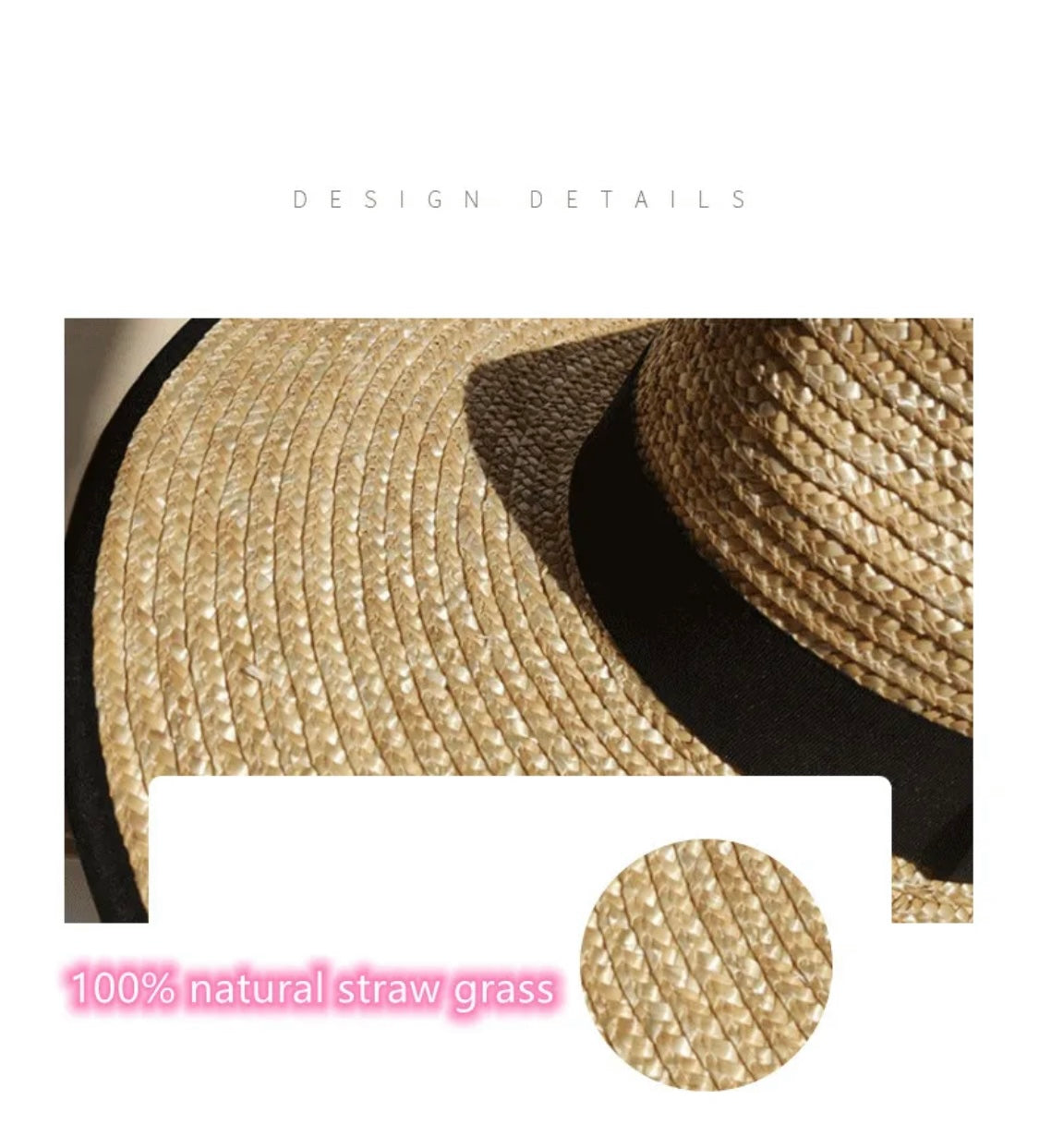 Wide Brim Western Straw Hat – Adjustable Flat Top Sun Hat with Grosgrain Ribbon