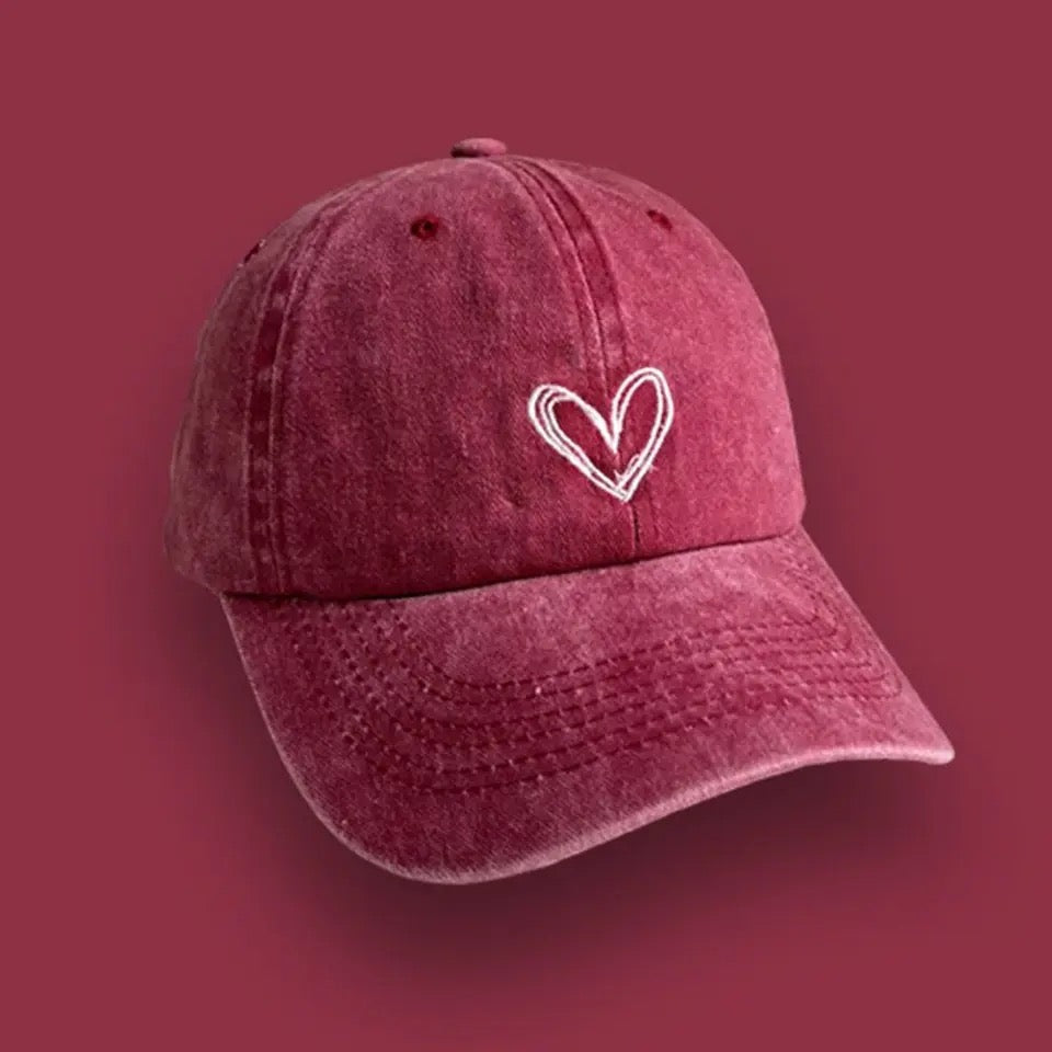 Burgundy Denim Heart Cap – Adjustable