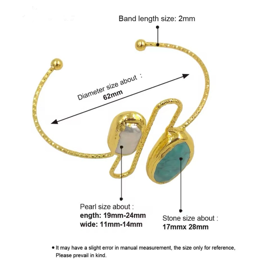Golden Turquoise & Biwa Pearl Cuff Bracelet ā Unique Stone Jewellery