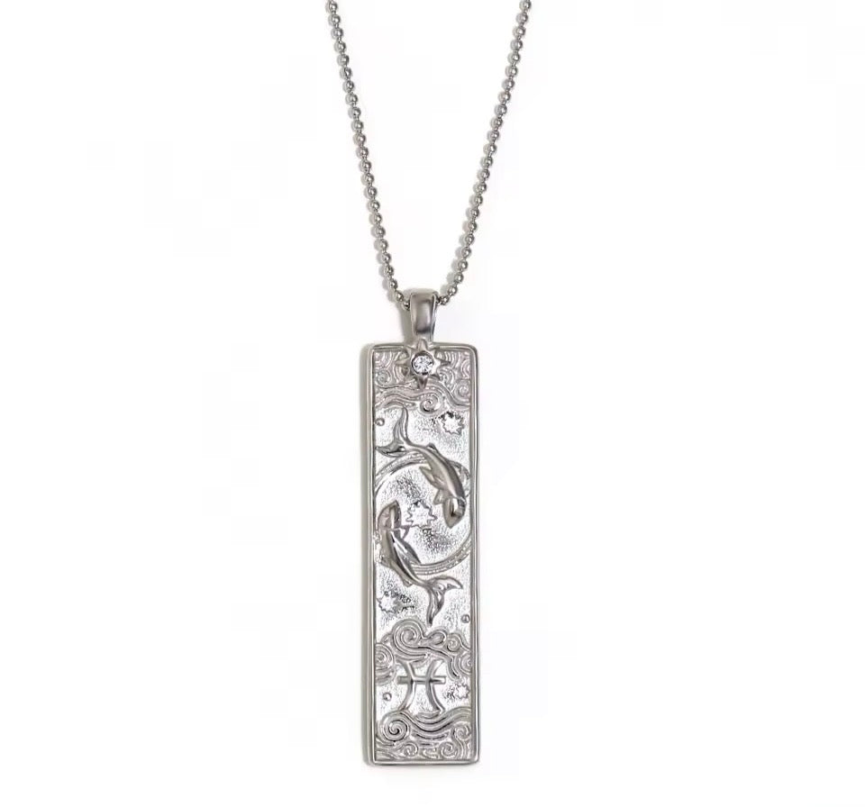 Pisces Zodiac Amulet Necklace Silver Waterproof Stainless Steel