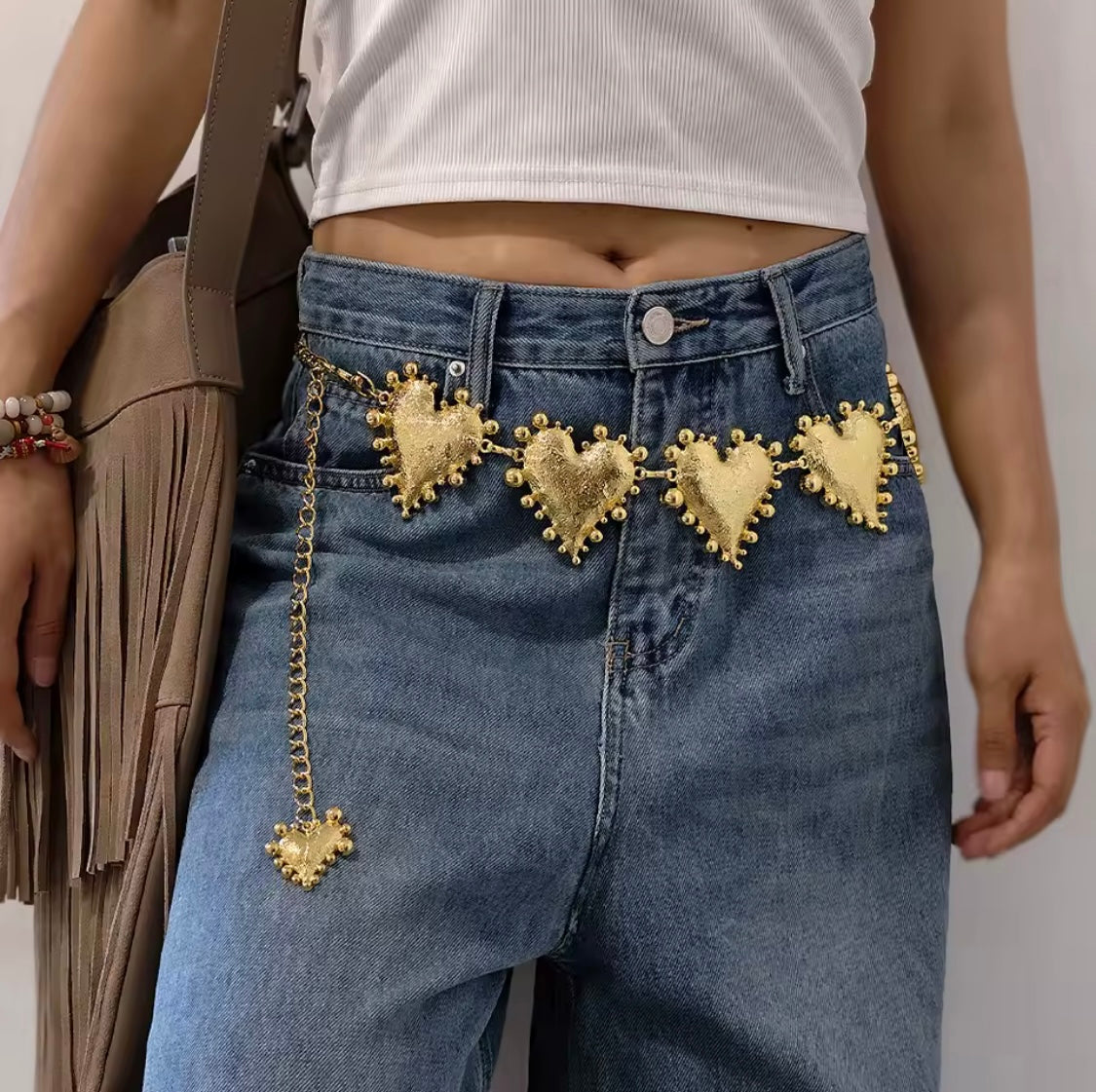 Silver Heart Statement Chain Belt