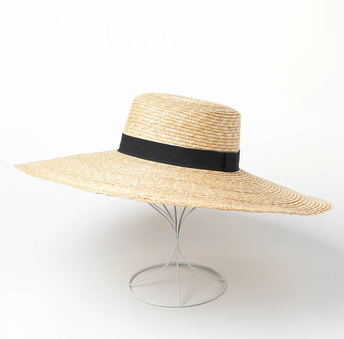 Wide Brim Western Straw Hat – Adjustable Flat Top Sun Hat with Grosgrain Ribbon