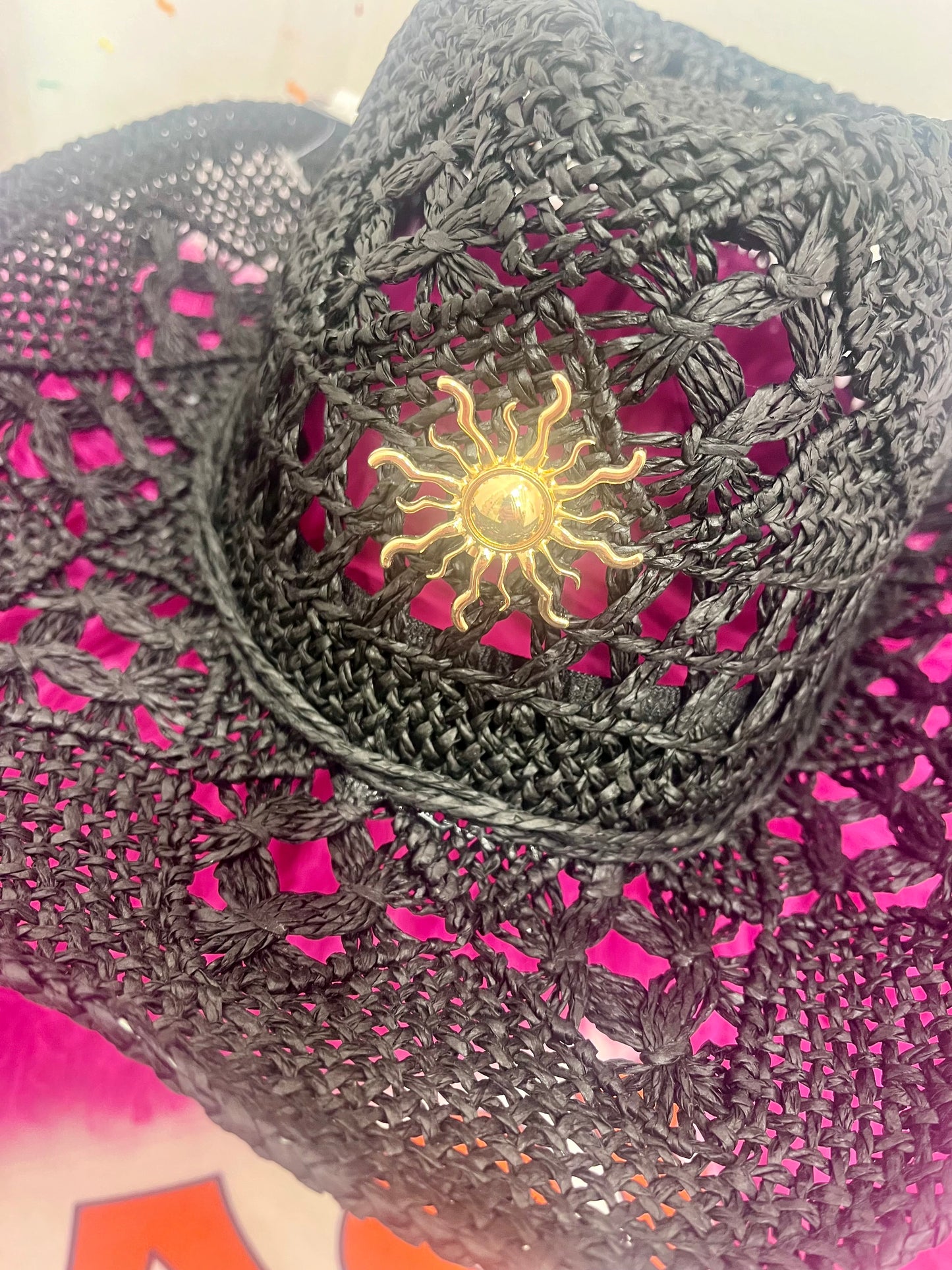 Black Boho Straw Cowboy Hat – Adjustable Summer Festival Style