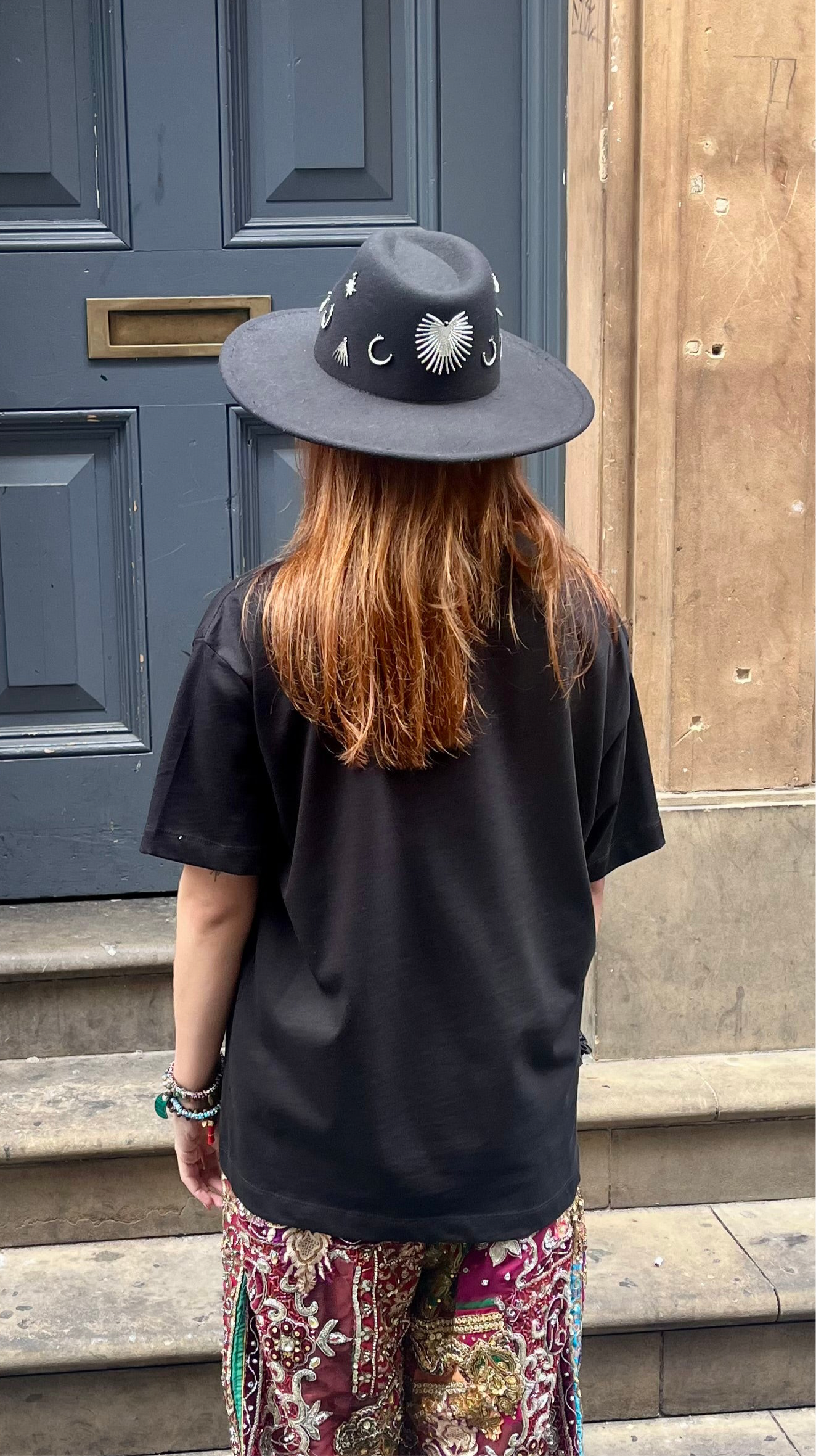 Moon Dance Black Fedora ā Silver Charm Detail (Adjustable)
