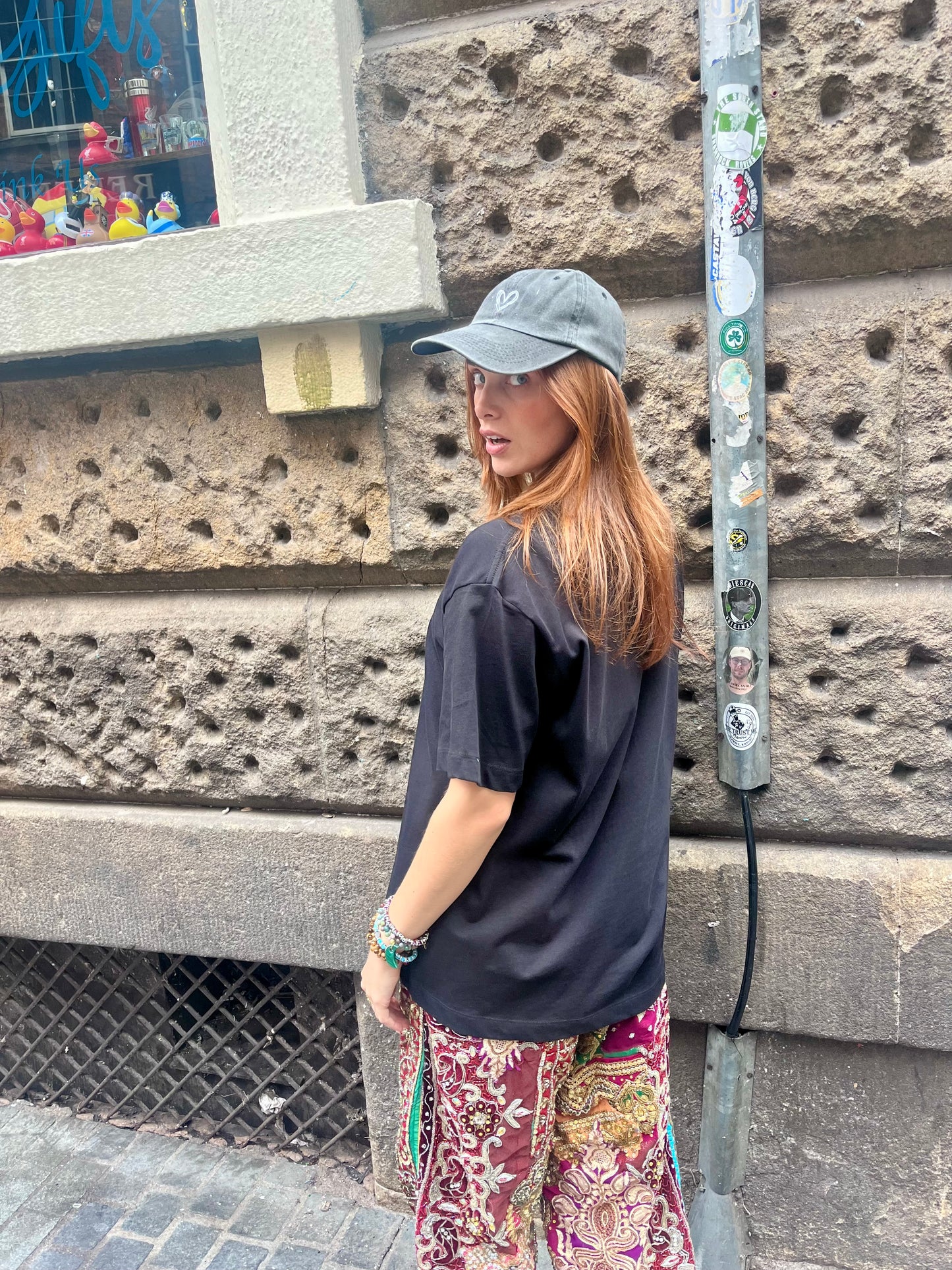 Black Denim Heart Cap
