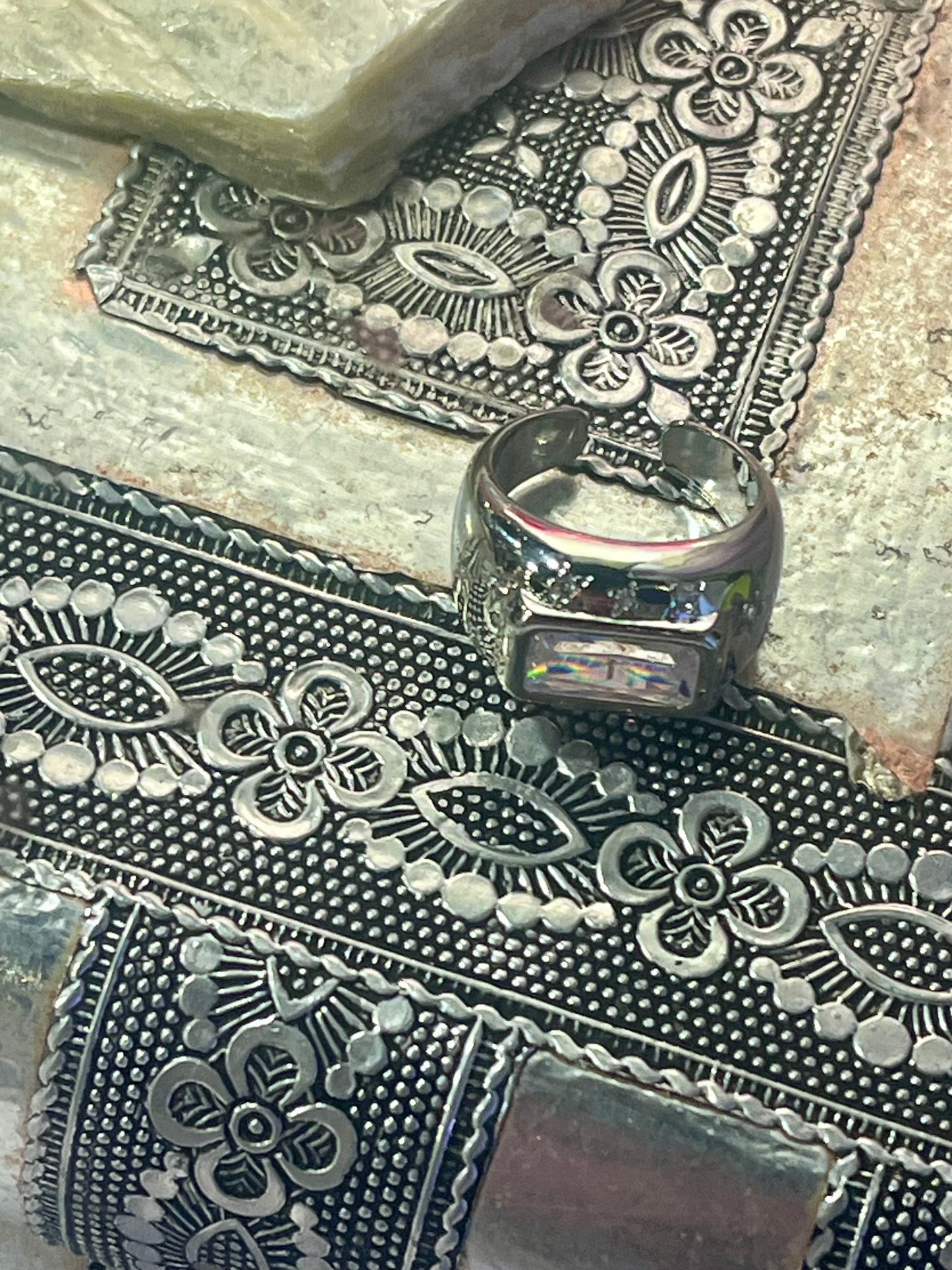 Celestial Rectangle CZ Ring –waterproof Silver