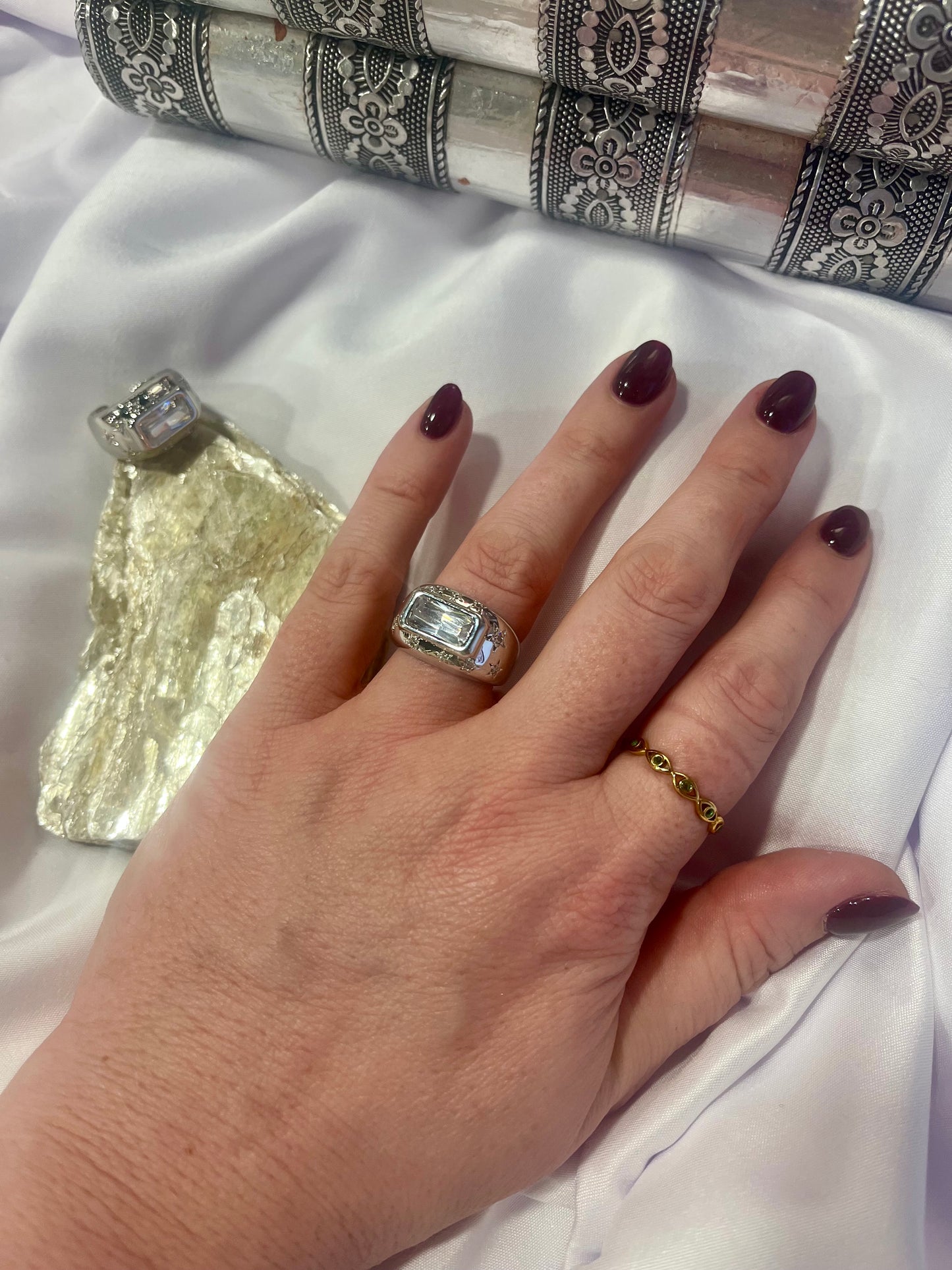 Celestial Rectangle CZ Ring –waterproof Silver