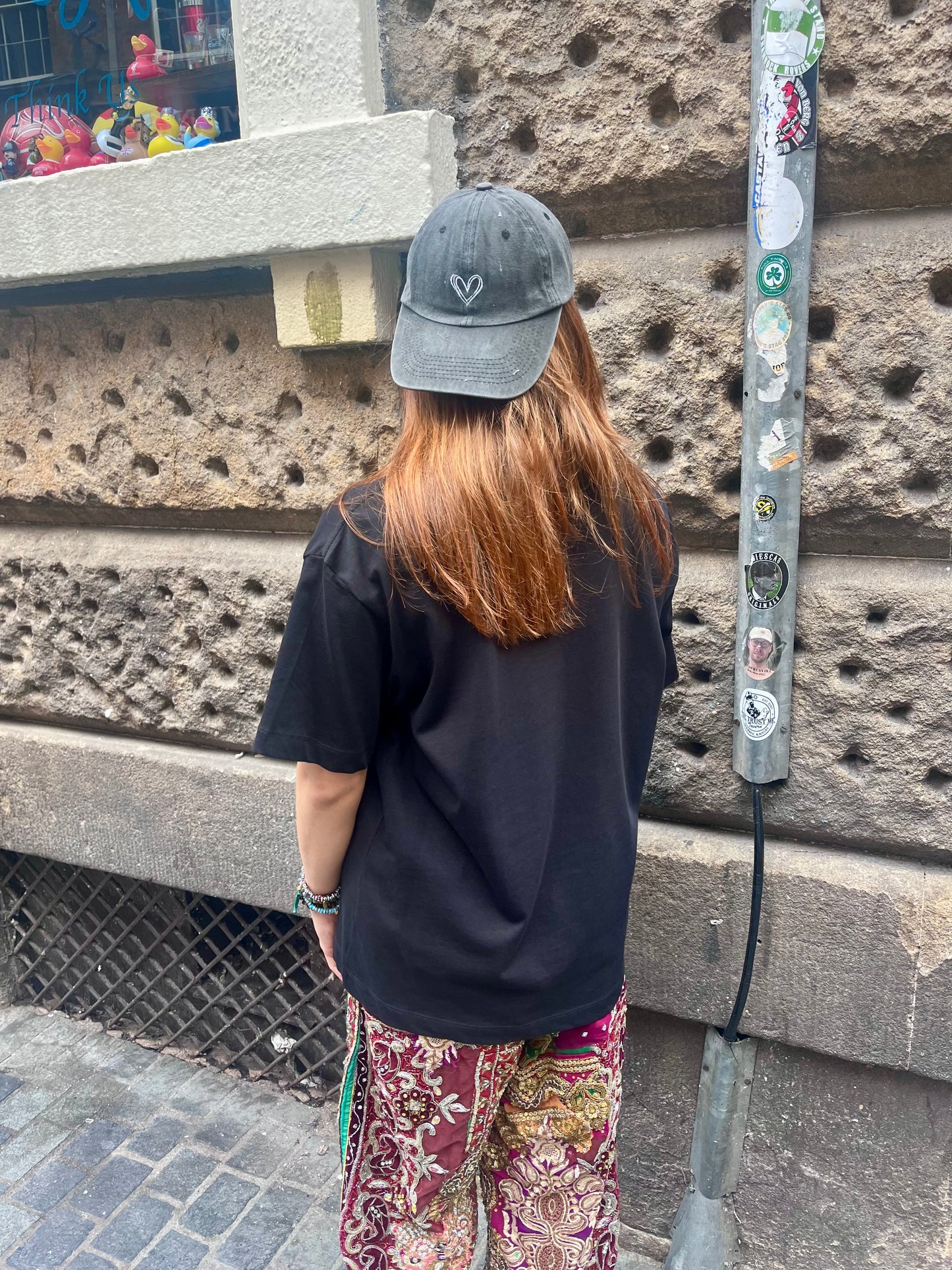 Black Denim Heart Cap