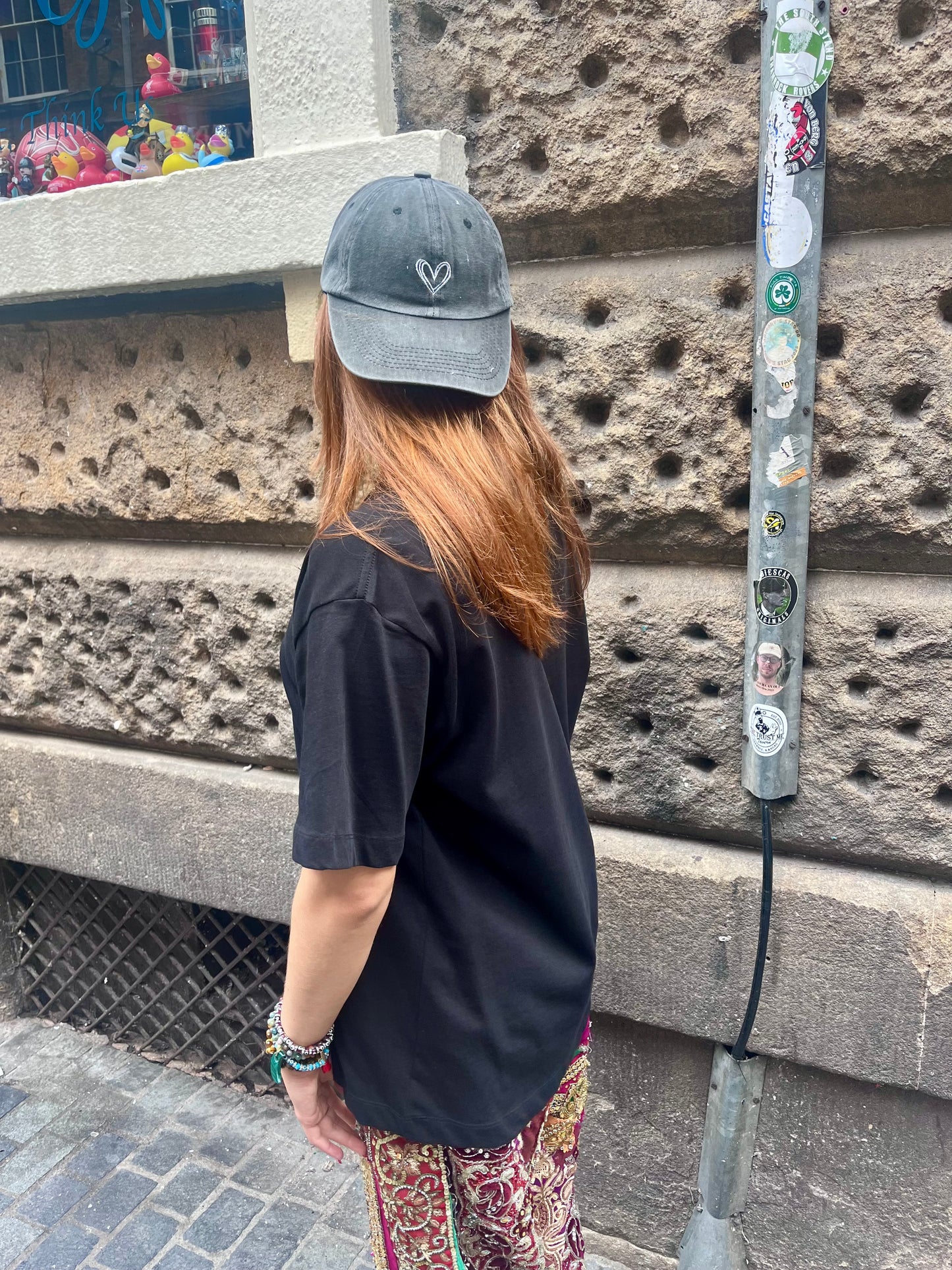 Black Denim Heart Cap