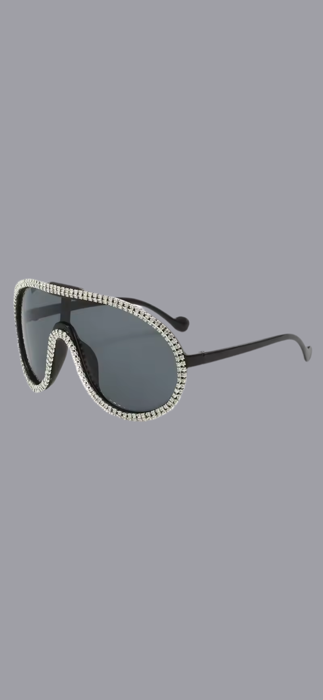 The Paris Crystal Shield Sunglasses – Y2K Oversized Glam Grey
