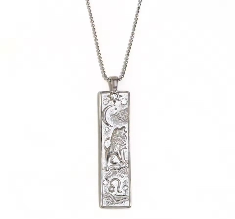 Leo Zodiac Amulet Necklace Silver Waterproof Stainless Steel