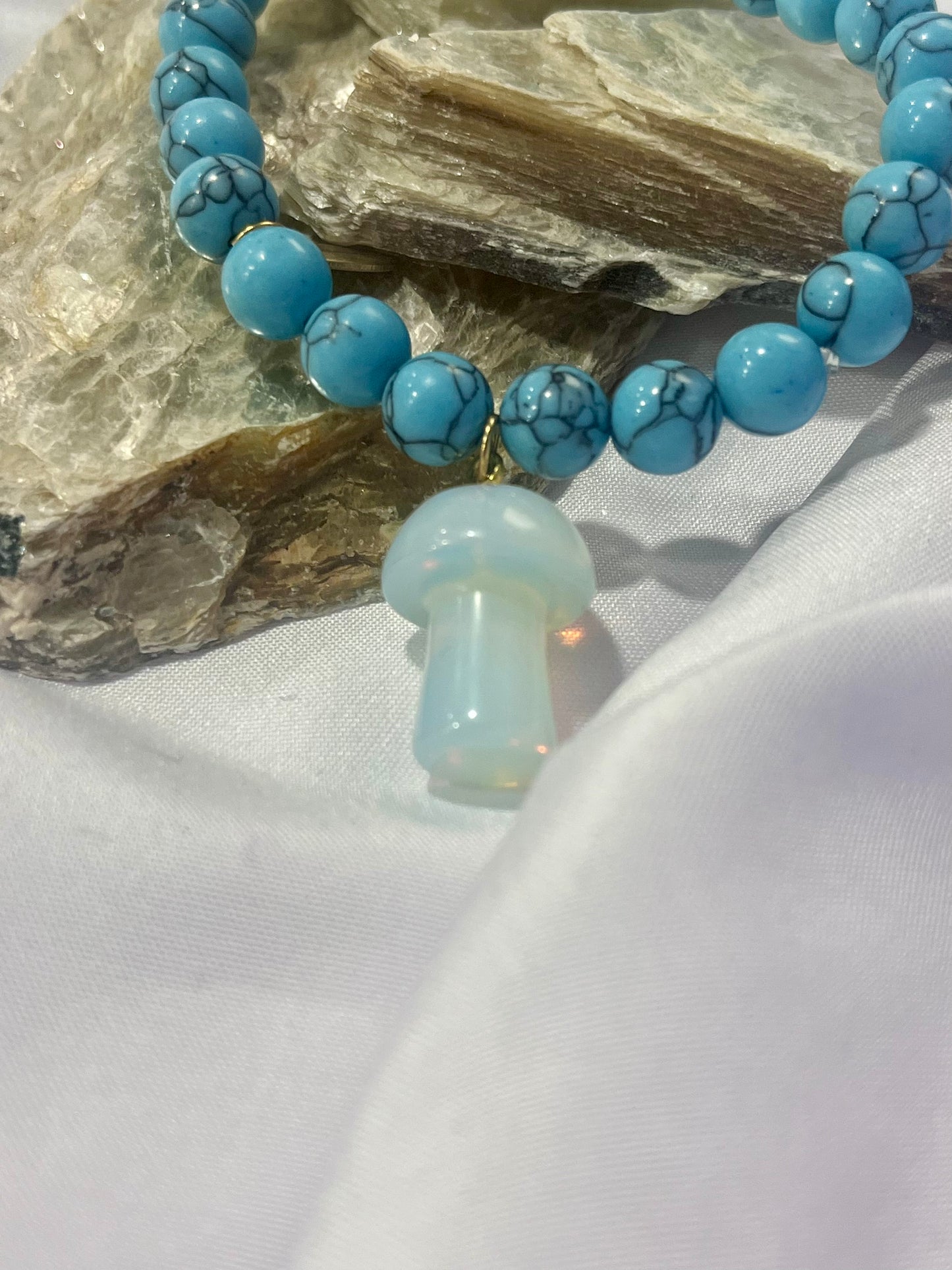 Turquoise Howlite Mushroom Bracelet โ Calm, Clarity & Protection